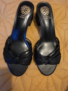 Vince Camuto Black Knotted Strap Block Heel Slides